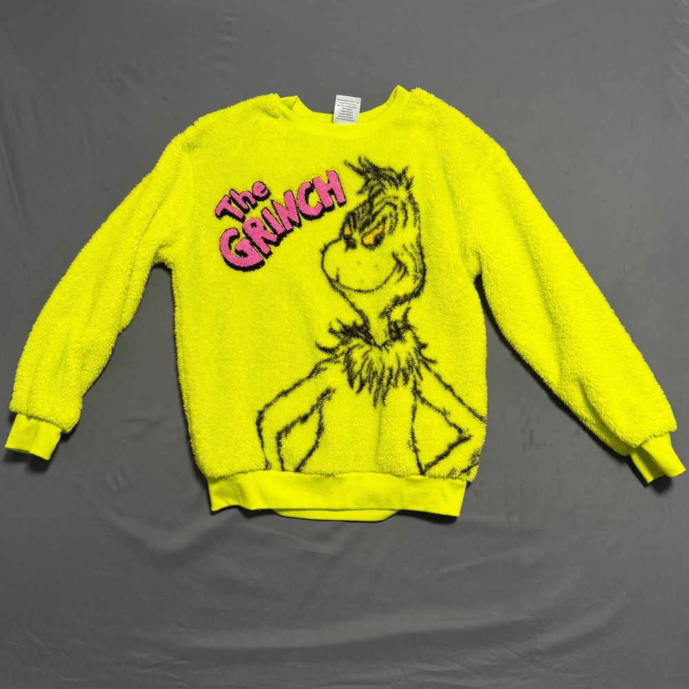 The Grinch Sherpa Fleece Sweatshirt Small Neon Yellow‎ Cozy